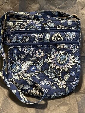 Vera Bradley Blue Floral Quilted Crossbody Bag, Triple Zip